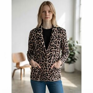 J.Crew Leopard Print 100% Cotton Sweater Blazer Cardigan XS Tan Black Brown